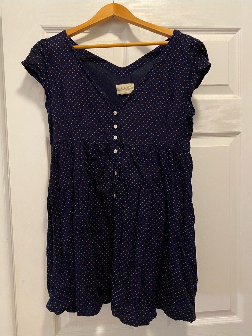Women’s Navy Blue Polka Dot Button-Front Dress